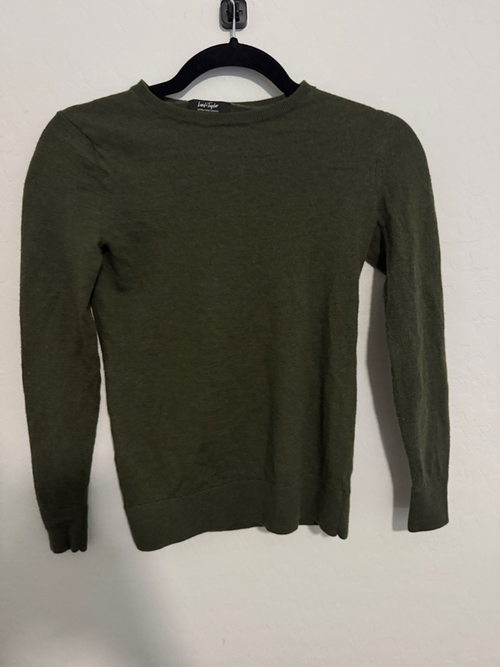 Lord & Taylor Olive Green Women's Crewneck Sweater